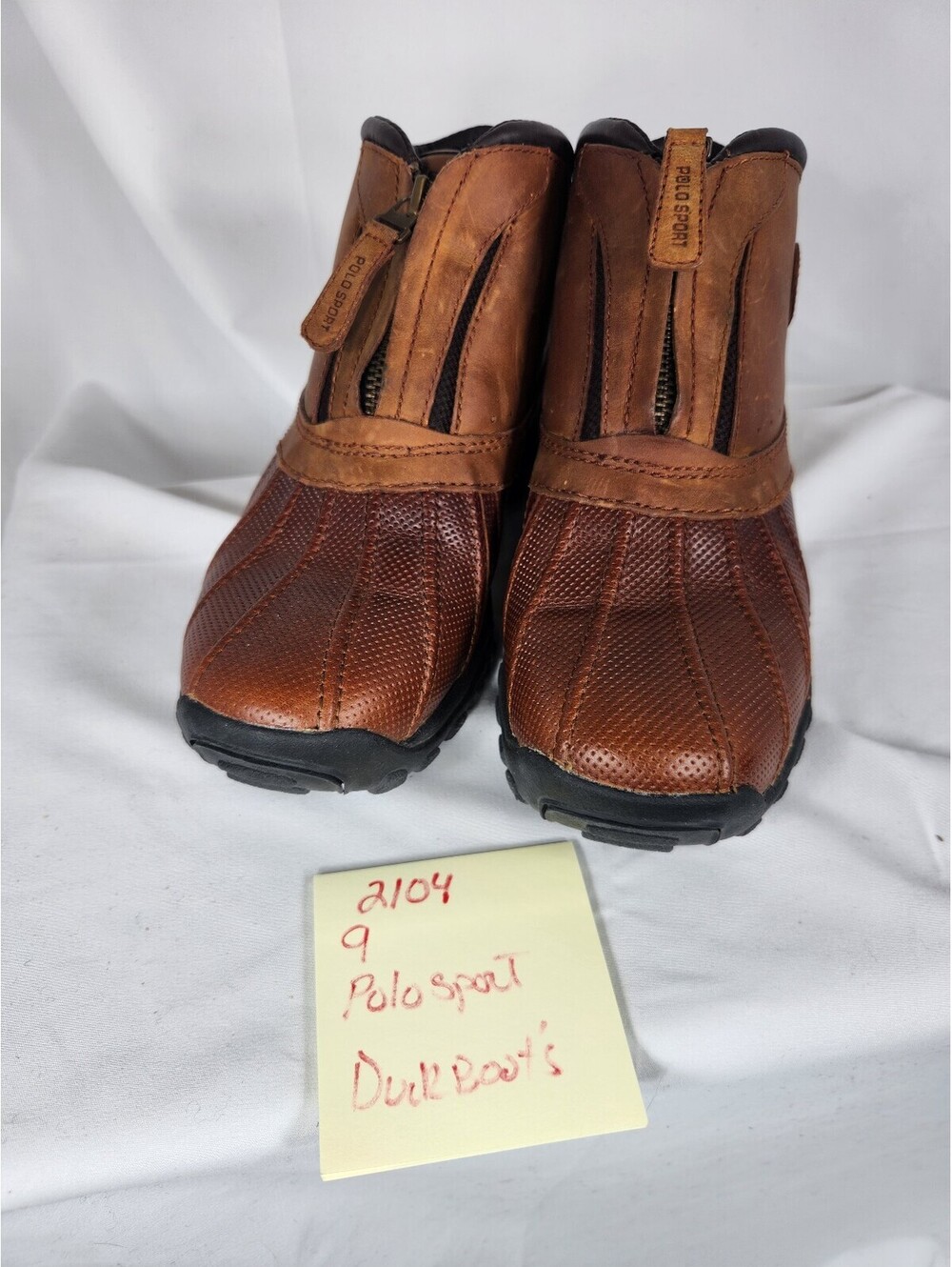 Vintage Polo Sport Ralph Lauren Leather Front Zip Duck Boots Men's EUC